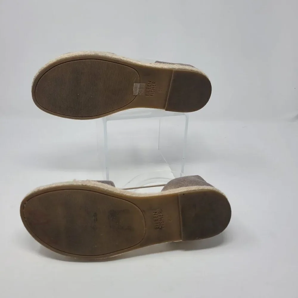 Eileen Fisher Shoes Mews Leather Slip-On Espadrilles Peep Toe Metallic Gold‎ 6.5